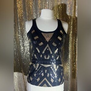 Black and gold sequin tank top